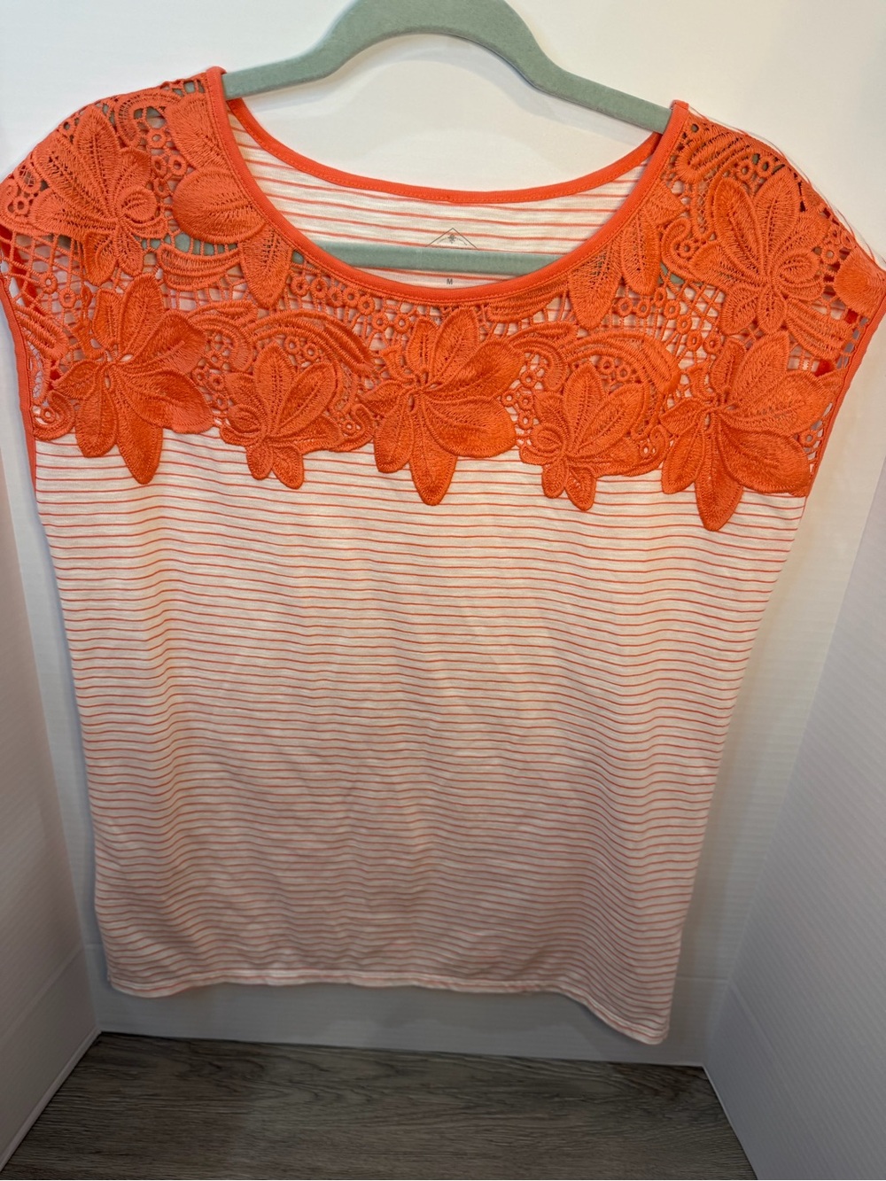 St. John’s Bay Women’s Coral Lace Yoke Striped Top